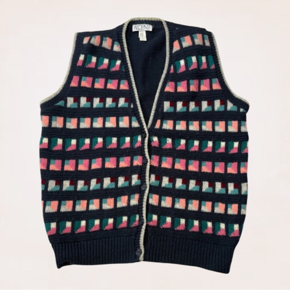 Vintage Sweater Vest Size Small Geometric 90s V Neck